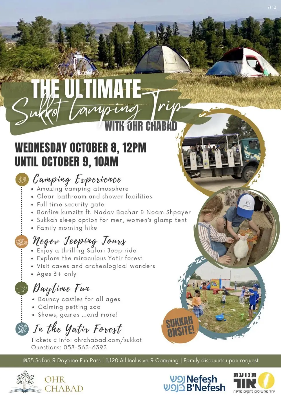 Ohr Chabad families enjoying an outdoor camping trip together in the Yatir Forest