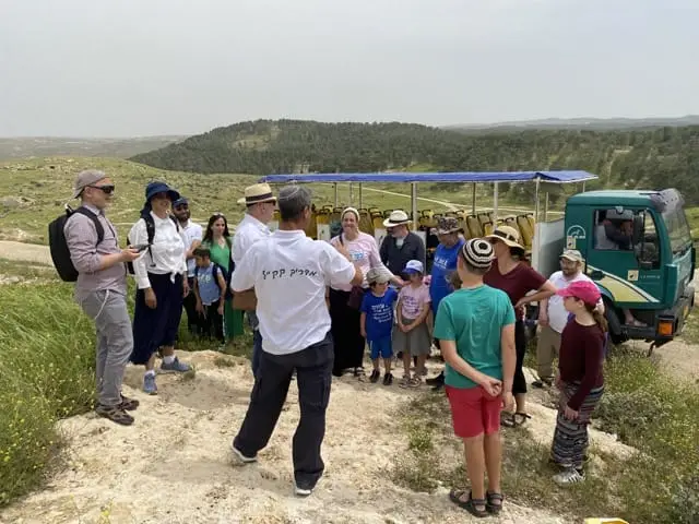 Ohr Chabad families on an archaeology jeep tour through the Yatir Forest hills